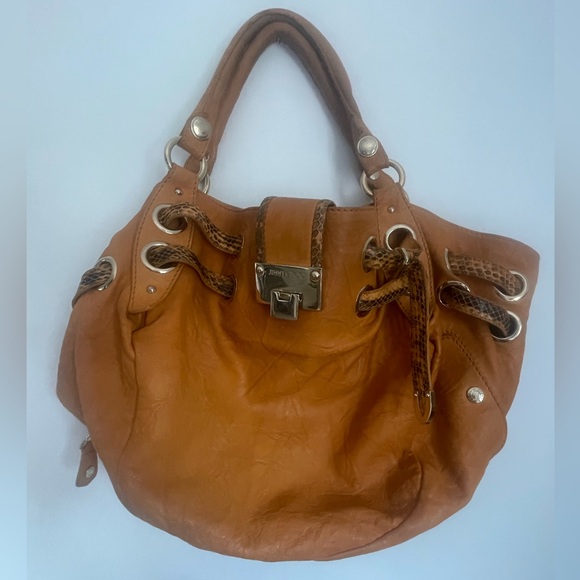 Jimmy CHoo Ramona Biker mustard leather and watersnake bag